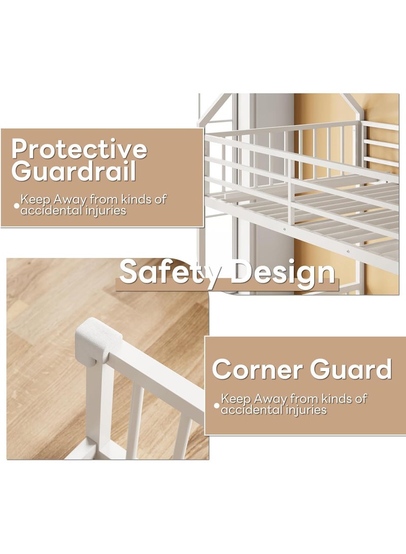 Royal Polar Metal Loft Bunk Bed with House Frame Design White Children Bedroom Furniture with Safety Guardrails and Ladder - Image 4